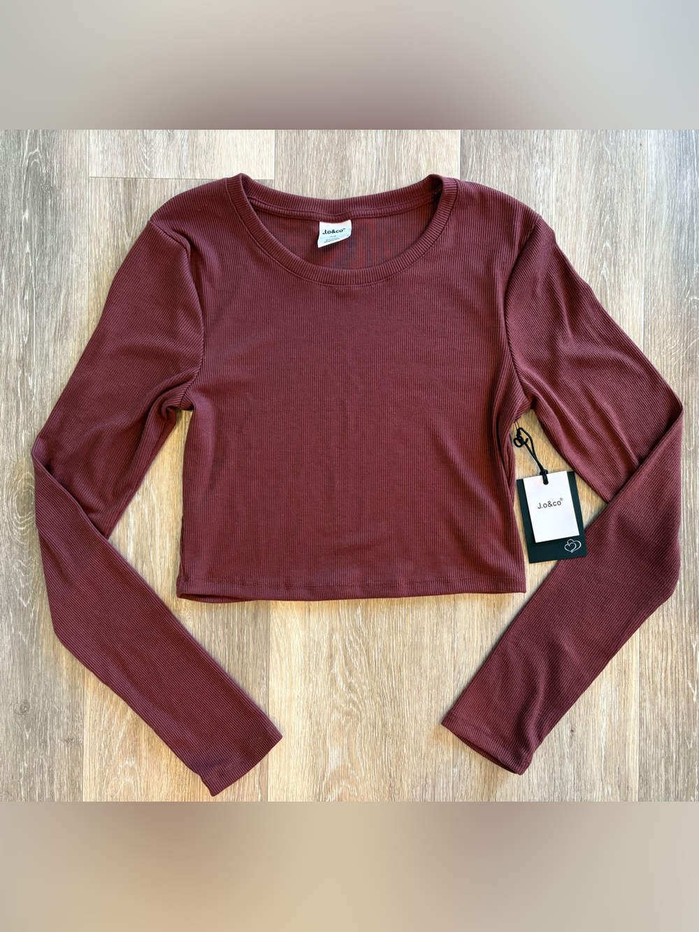 J.o & Co Maroon Ribbed Long-Sleeve Crop Top size M